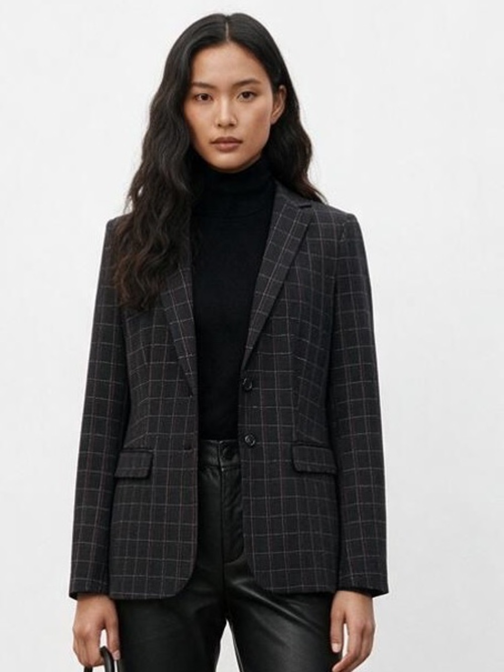 Banana Republic Navy Windowpane Plaid Two Button Blazer Size 6